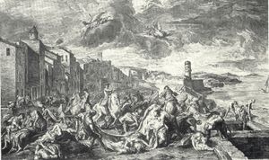 투레트 거리의 니콜라 로제의 분견대에 의한 시신 매장토마생의 1727년 판화.