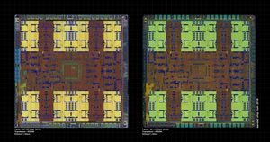 지포스 GTX 480에 사용된 GF100 칩(왼쪽)과 이후 개선된 GF110 칩(오른쪽) 비교