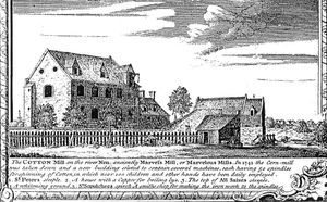 1746년 촬영된 노샘프턴의 마블스 밀(Marvel's Mill) - 면직 공장의 가장 오래된 그림 표현