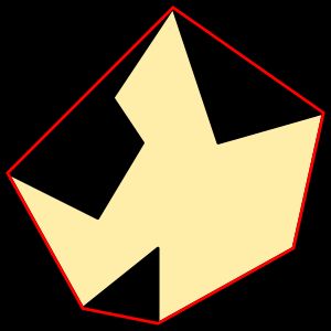 다각형 (노란색)의 볼록 껍질 (빨간색)