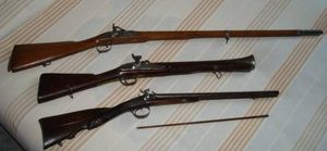 남북 전쟁에서 사용된 소화기. 위에서부터 머스킷―, 나팔총, 코치 건.