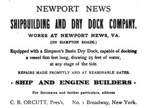 1899년 뉴포트 뉴스 조선 및 드라이 독 회사 광고