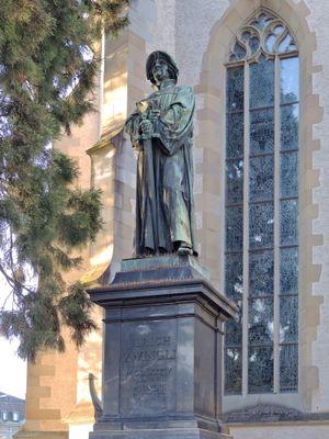 취리히 리마트콰이에 있는 바서키르헤의 츠빙글리 기념비