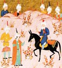 사파비 시대에 그려진 16세기 말 페르시아 미니어처로, 두 명의 제자와 함께 말을 탄 이븐 아라비를 묘사하고 있다.