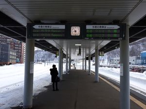 플랫폼 풍경. 1번 승강장은 오타루역 방면, 2번 승강장은 삿포로역 및 신치토세 공항역 방면.