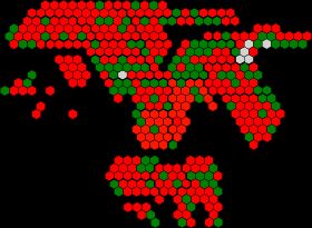 각 선거구를 동일한 크기의 육각형으로 표시하여 당선 진영을 보여주는 지도.