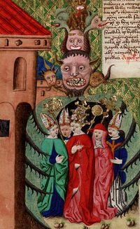 묵시록의 짐승과 포옹하는 타락한 교회의 대표자로서의 추기경과 주교들과 교황