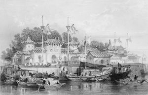 1844년경 "조키엔 시 부근의 군사 기지". 아마도 허젠으로 추정된다.