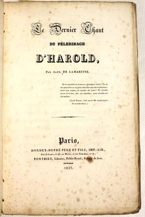알퐁스 드 라마르틴의 Le dernier chant du pèlerinage d'Harold (1825)의 표지