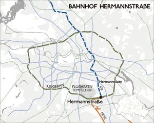 베를린 순환선, 도시 철도, 노이쾰른-미텐발데 철도의 지도