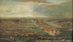 1675~1676년 유행으로 가장 심각한 피해를 입은 그랜드 하버 주변의 도시 지역을 그린 18세기 그림