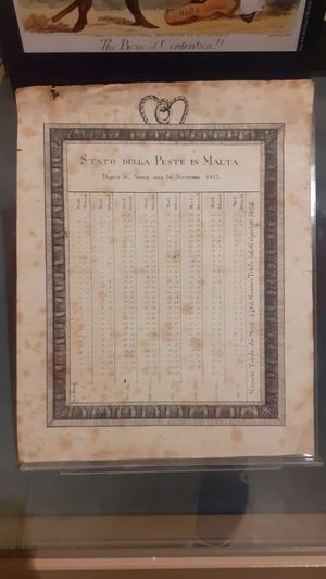 1815년 이탈리아어로 작성된 문서로 사망자 4,486명과 추가 감염자 3,826명 발생을 주장함