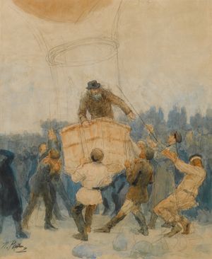 일리야 레핀, “1887년 일식” (“열기구 위의 드미트리 이바노비치 멘델레예프”), 1887.