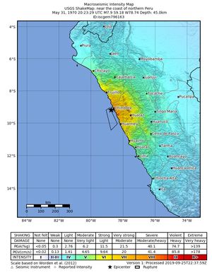 지진의 강도를 보여주는 USGS 셰이크맵