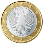 독일 1유로 동전 뒷면의 독일 독수리