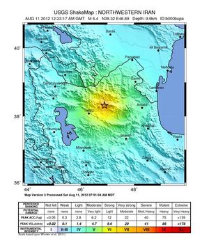 본진에 대한 USGS 쉐이크맵