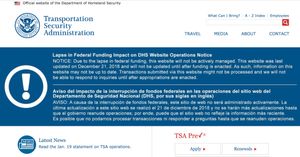 2019년 1월 21일 현재 TSA 폐쇄 메시지