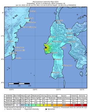 고급 국립 지진 시스템(ANSS)의 컴퓨터 시뮬레이션 메르칼리 진도 계급 지도