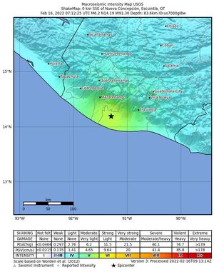 미국 지질조사국(USGS)이 작성한 각 지역별 진도를 그린 지도