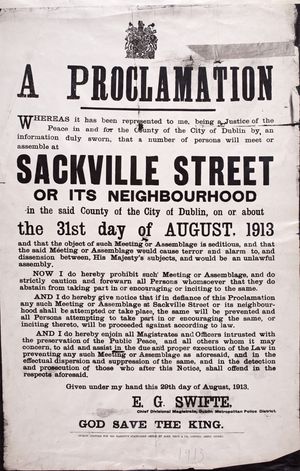 1913년 8월 31일, 새크빌 가(Sackville Street) 집회 금지 포고문
