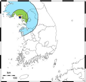 인천 지진의 예상 진도 분포도