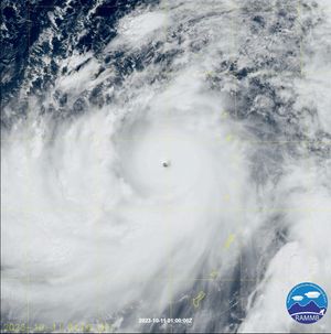 2023년 10월 11일 오전부터 오후 초까지 제14호 태풍 볼라벤의 위성 애니메이션