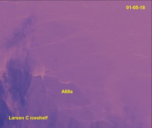 A-68A의 표류 상태(2018년 5월 1일부터 2018년 8월 26일 사이)