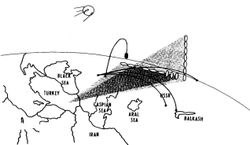 표적 영역에 겹쳐진 빔 패턴.