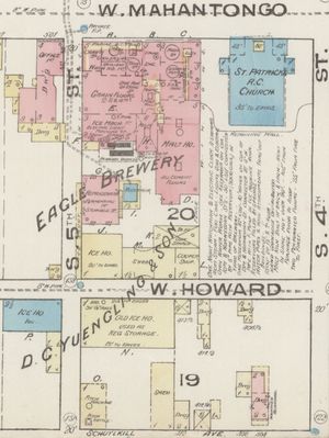 1885년 6월 샌본 화재 보험 지도에 나타난 D. G. 잉링 & 손 이글 양조장