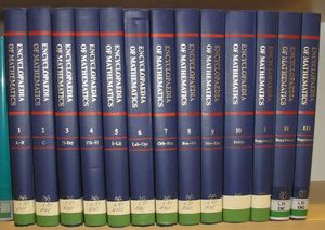 대학 도서관에 있는 수학 백과사전 완전 세트