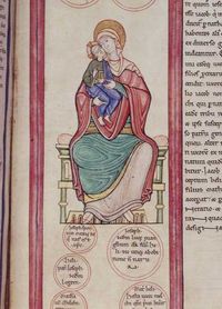 12세기 파크 수도원판 성경에서 발췌한 성모자 미니어처.