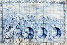 아폰수 엔히케스(아폰수 1세)가 사카벵의 로마 다리 근처에서 전투를 벌이는 모습