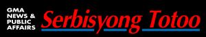 GMA 뉴스 앤드 퍼블릭 어페어스 로고와 "Serbisyong Totoo" 태그라인 (2002년부터 2022년까지의 로고)