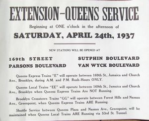 1937년 4월 24일, 169번가까지의 노선 연장 및 급행 운행 시작을 알리는 포스터