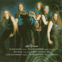 2003년 검정색과 파란색 의상을 입고 밴드 멤버였던 란도 반 길스와 함께한 애프터 포에버