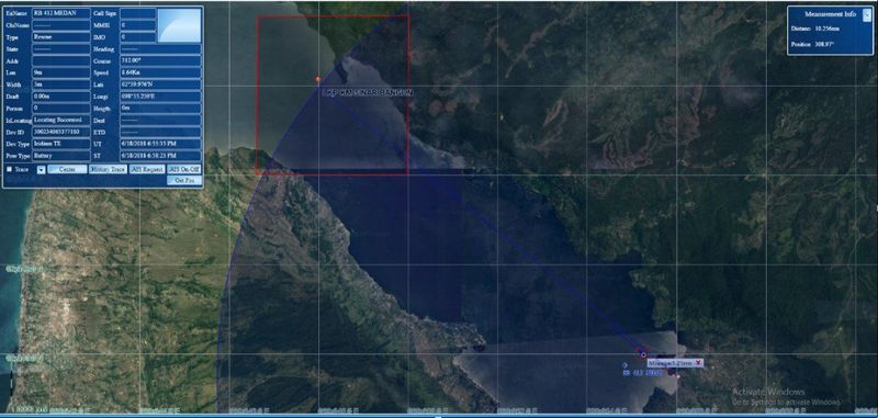 인도네시아 국가 수색 구조국이 공개한 MV 시나르 방운의 최종 위치 지도