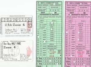 커뮤터 레일의 승차권은 발권기 및 매표소에서 구입한 찰리티켓(CharlieTickets) 형태의 승차권(왼쪽)과 열차 내에서 구입한 종이 승차권(오른쪽)으로 나뉜다.