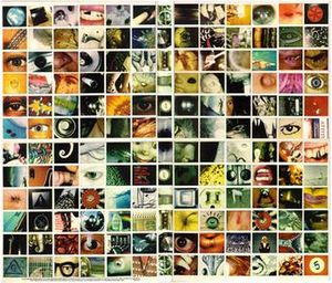 사진 몽타주 속에서 눈 형상이 있는 삼각형이 보인다.