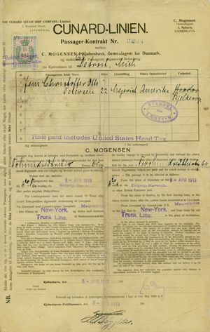 1913년 모리타니아 3등석 티켓