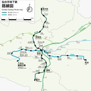 센다이 시 지하철 노선도 (영어)