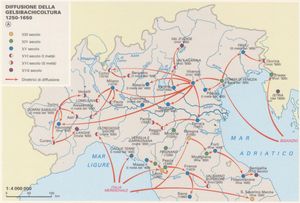 13세기부터 17세기까지 북부 이탈리아의 비단 생산 지도