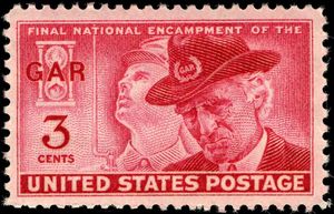 Red colored postage stamp