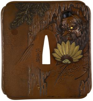 소조보와 그의 높은 지위를 나타내는 커다란 깃털 부채