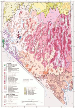 네바다주의 생태지역 지도. 이 기사에서는 일부 레벨 IV 생태지역에 대해 설명합니다.