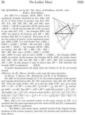 1826년 Ladies' Diary에서 발췌한 기하학적 및 해석적 증명