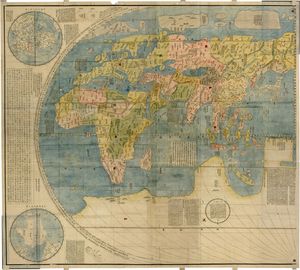 17세기 중국의 유라시아 지도. 누르간(奴兒干)은 일본 북쪽에 회색으로 묘사되어 있다.