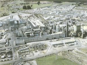 킨레이스 제재소의 항공 사진. 임산물 수출은 뉴질랜드 경제의 중요한 구성 요소이다.