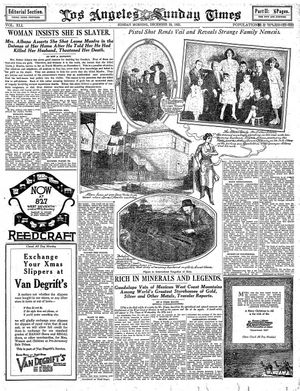 1921년 12월, 마이크 페피토네의 미망인이 몬프레를 살해한 사건에 대한 로스앤젤레스 타임스 기사