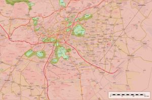 Operation Damascus Volcano 작전 중 자유 시리아군의 공격 경로