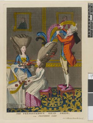 The preposterous head dress, or the featherd lady, 풍자화 c. 1776